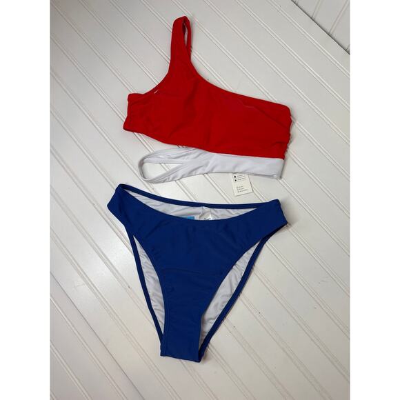 NWT Cupshe Two Piece Swimsuit - One Shoulder Top & High Waist Bottom BUNDLE Sz S - Picture 2 of 4